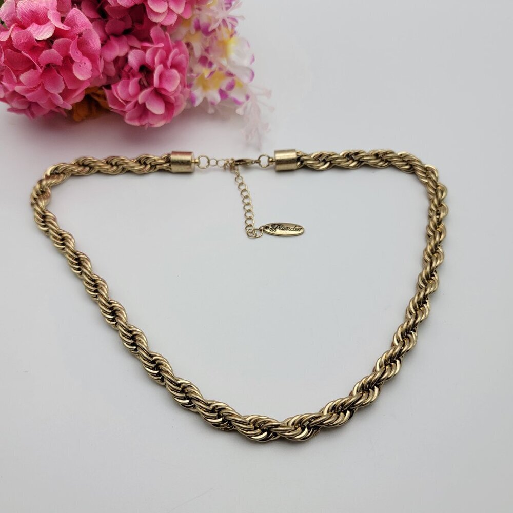 Plunder Gold Tone Chunky Twisted Rope Chain Statement Necklace 23" Adjustable